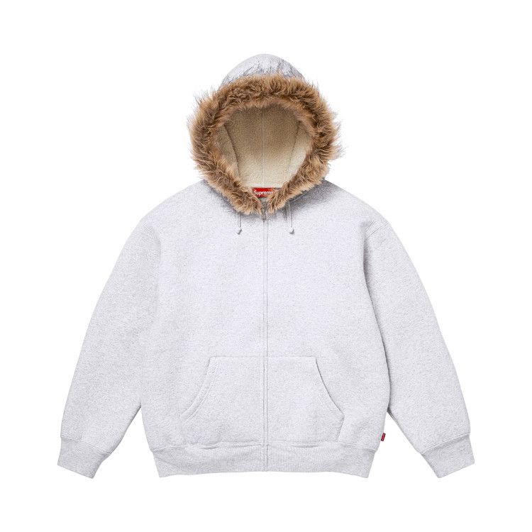 Толстовка Supreme Faux Fur Zip Up Hooded Sweatshirt, Ash Grey — фото 2