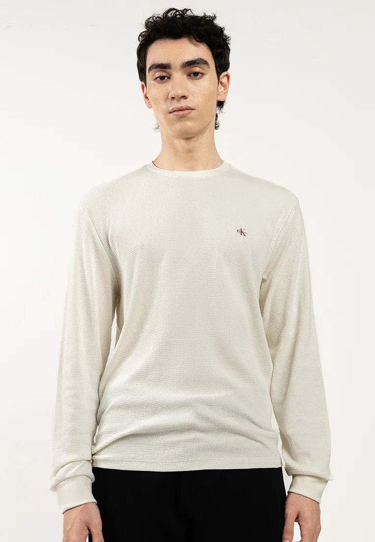 Футболка с длинным рукавом, вафельная, с бейджем, Calvin Klein Jeans, цвет Tofu