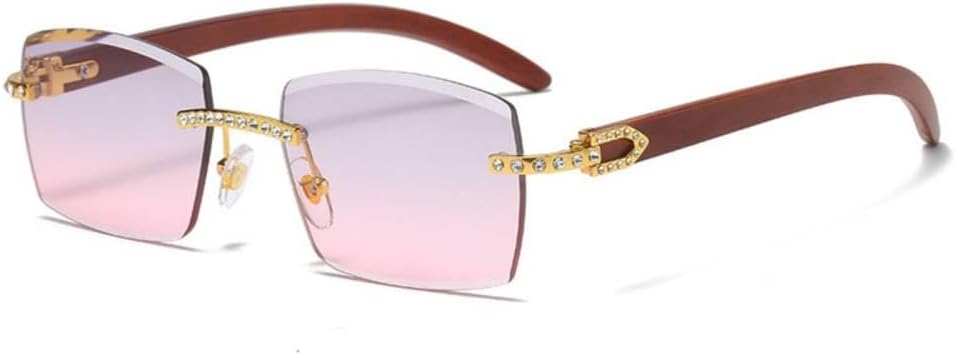 

Солнцезащитные очки без оправы из дерева, квадратные, с кристаллами, модные, популярные для женщин и мужчин, маленькие солнцезащитные очки для женщин (2027 год) MTZJH, Greypink