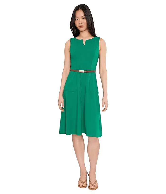Платье А-силуэта Sleeveless Belted Scuba Crepe Aline Calvin Klein, Meadow — фото 2