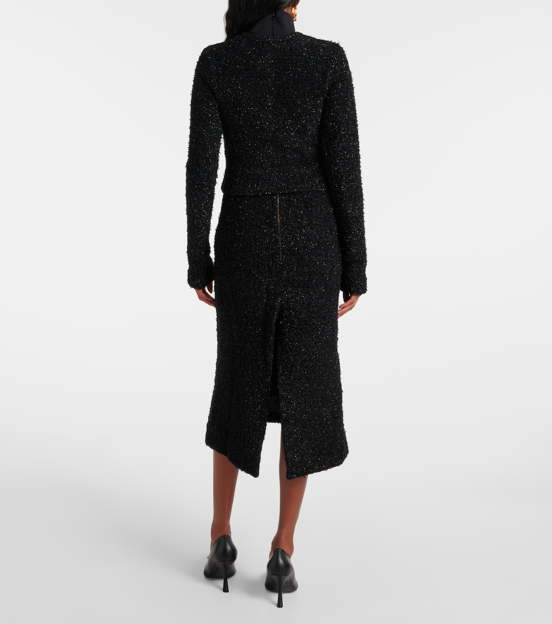 Укороченный кардиган из твида с добавлением хлопка Balenciaga, черный — фото 3