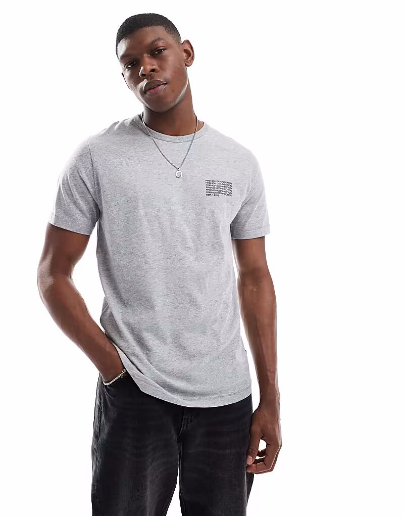 

Футболка French Connection с круглым вырезом и повторяющимся логотипом светло-серого цвета French Connection Mens