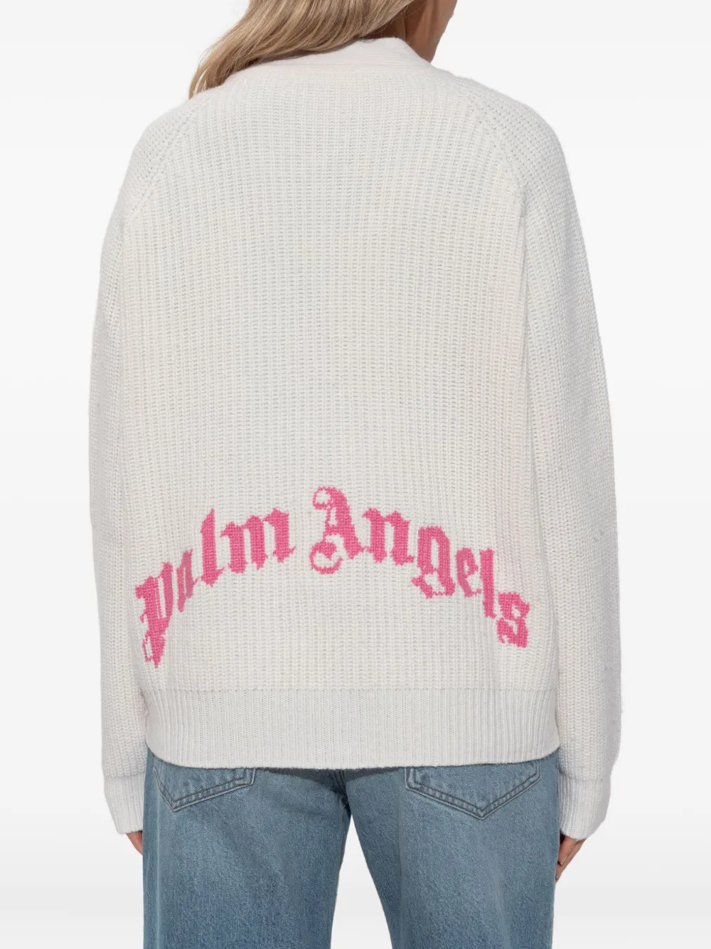 Кардиган на пуговицах с V-образным вырезом Palm Angels, нейтральный — фото 4