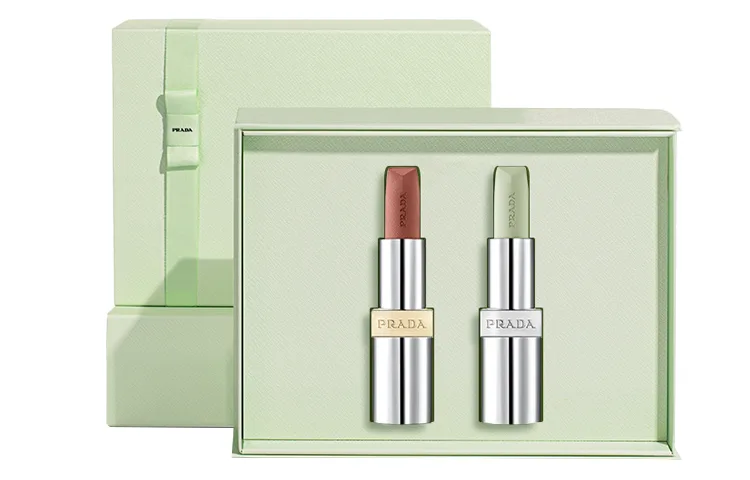 PRADA Набор помад Double Lipstick Box Limited Edition, легко наносится, натуральный, стойкий, B101 Nude Brown+B107 Naked Brown — фото 4