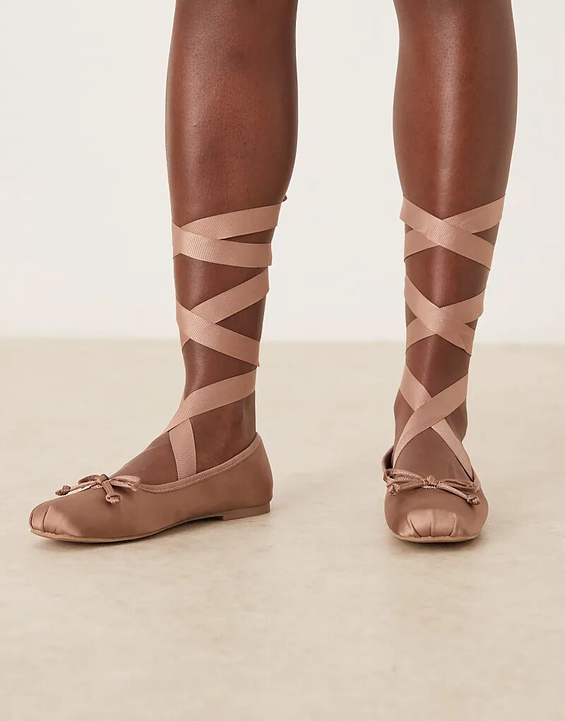 Балетки Lorene с бантом и завязками на ногах из розового атласа ASOS DESIGN — фото 4