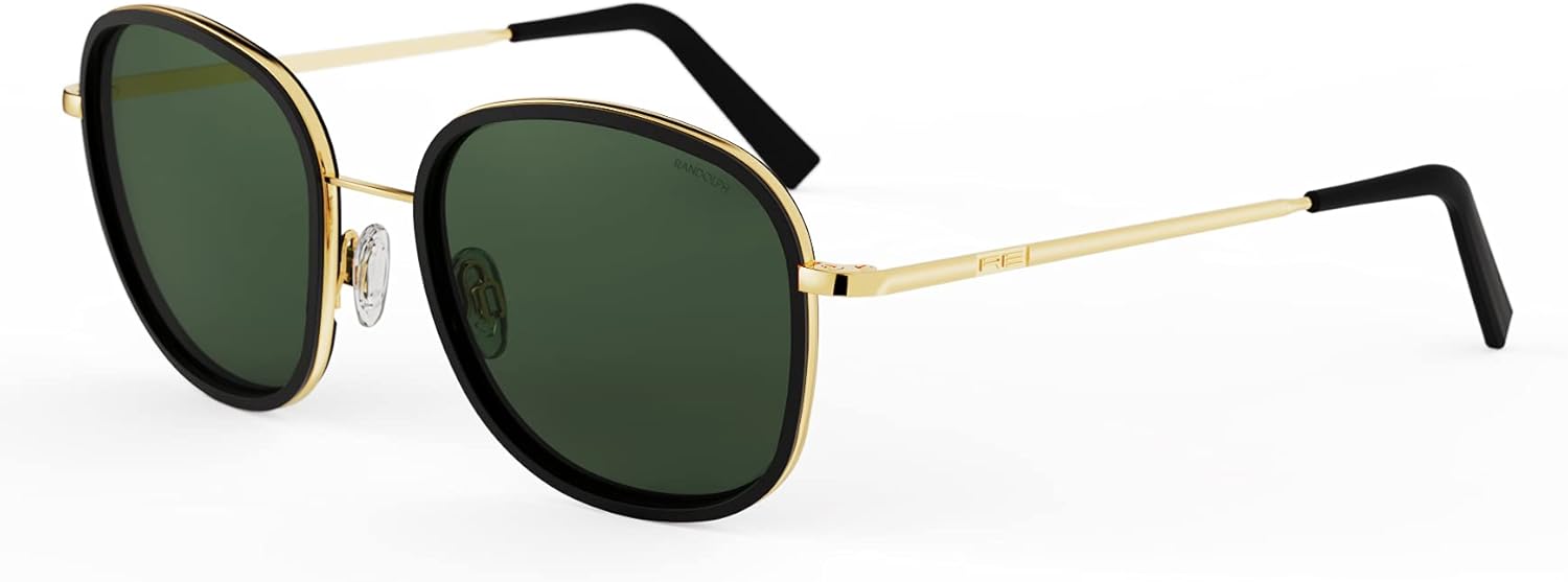 

Солнцезащитные очки Randolph Eyewear Elinor Fusion для женщин – большие неполяризованные солнцезащитные очки в оправе из 23-каратного золота с защитой от УФ-излучения Randolph Engineering, 23k Gold Matte Black Inlay / Agx Green
