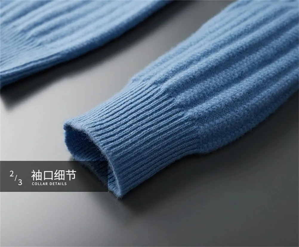 Мужской свитер с круглым вырезом Slim Fit с длинным рукавом и скрученной вязкой, повседневный деловой однотонный вязаный свитер Generic, синий — фото 4