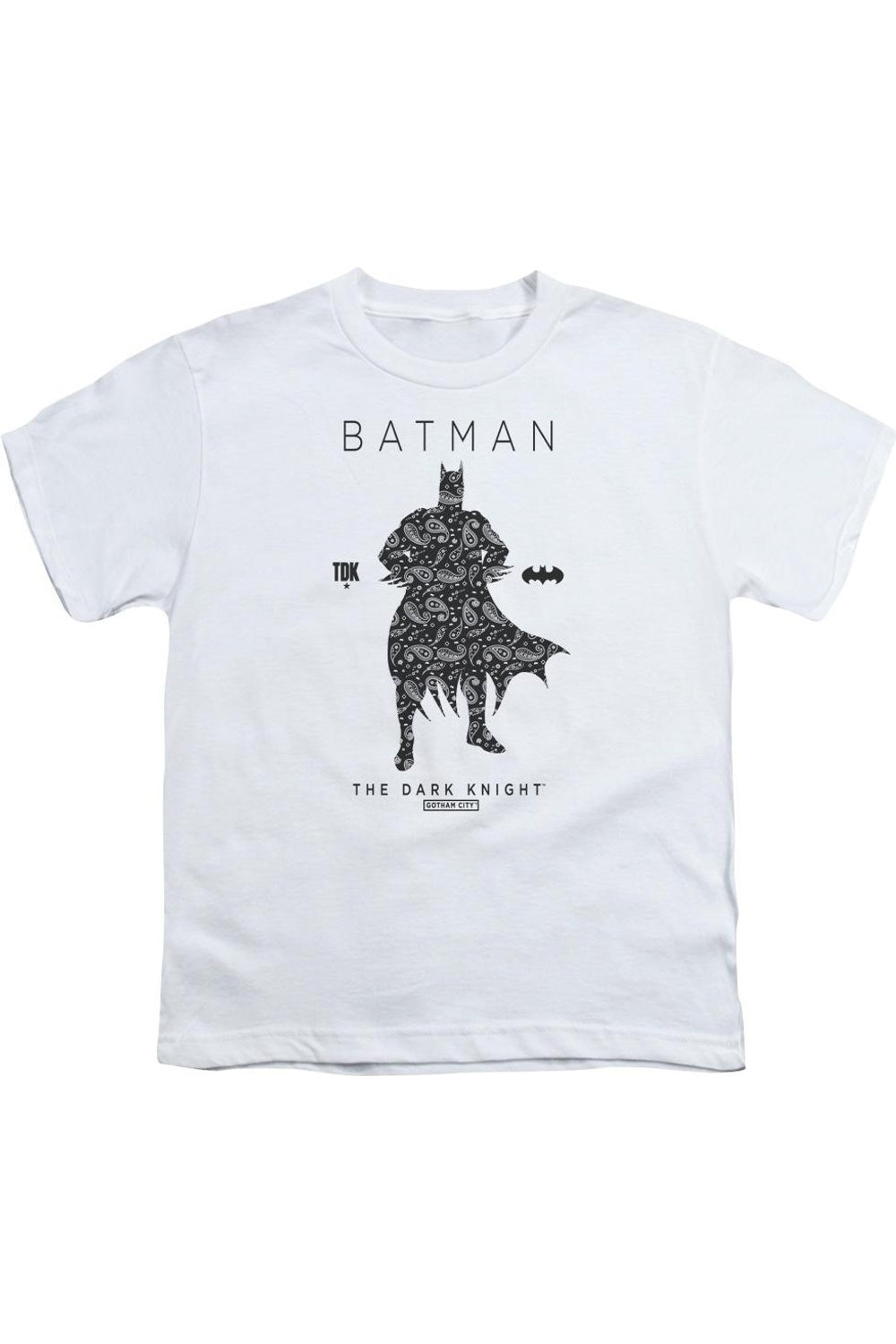 

Футболка с силуэтом Batman в стиле пейсли для детей с коротким рукавом Gildan, белый