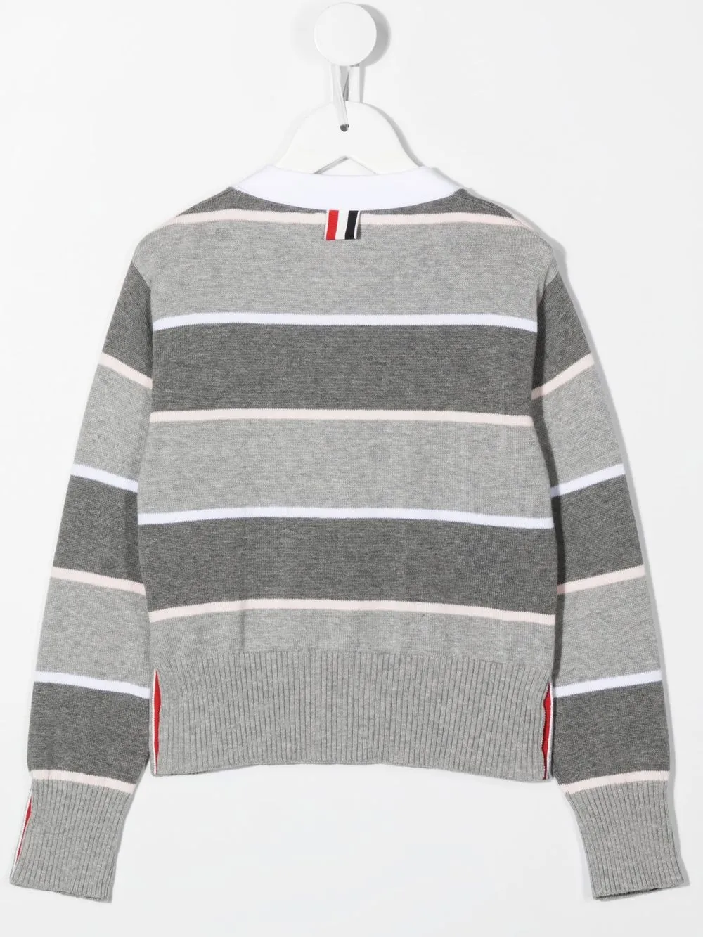 Полосатый кардиган с V-образным вырезом Thom Browne Kids, серый — фото 2