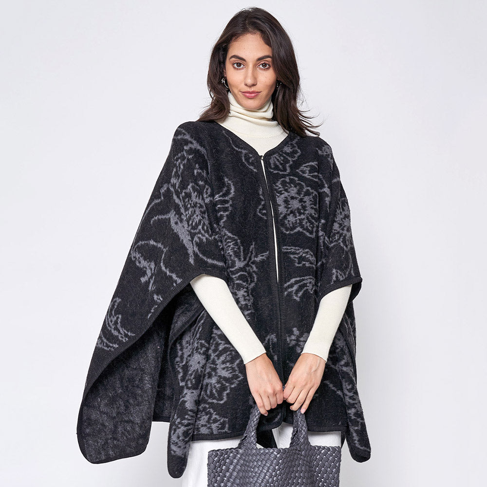 

Цветочный плетеный пончо руана TRUEDAMES, черный