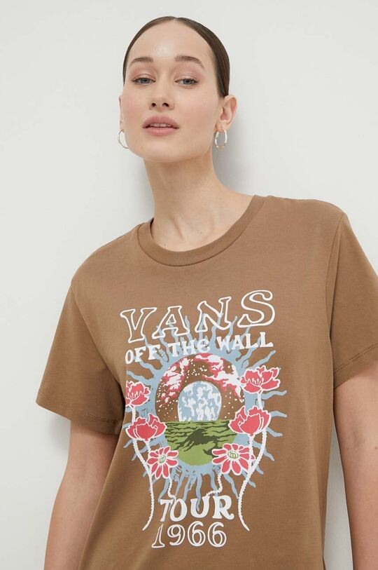 Хлопковая футболка Vans, коричневый