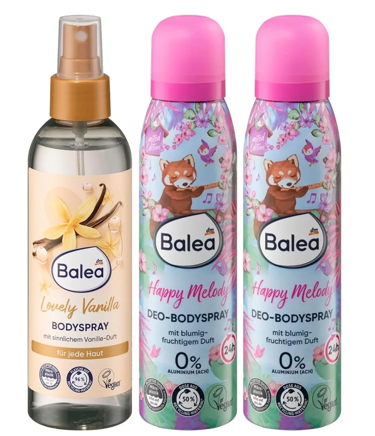 Набор спреев для тела Balea Lovely Vanilla и Happy Melody, 3 шт. Balea