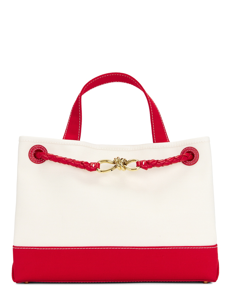 Сумка Andiamo из холста Bottega Veneta, White, Scarlet, Nail Polish, & Muse Brass — фото 2