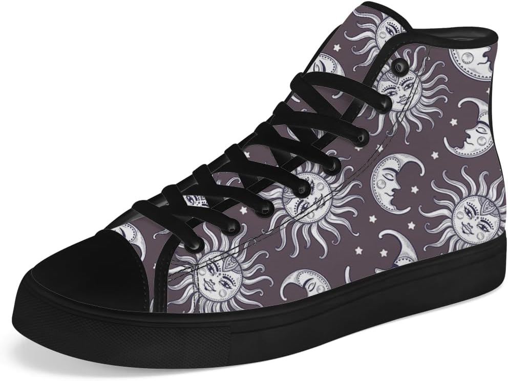 

Мужские и женские высокие кеды с солнцем и луной на холщовой основе, высокие кроссовки на шнуровке, повседневная обувь Chebing, 615 Gray
