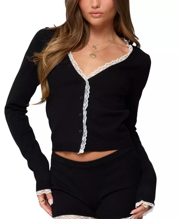 

Вязаный кружевной кардиган Sansa Edikted, черный