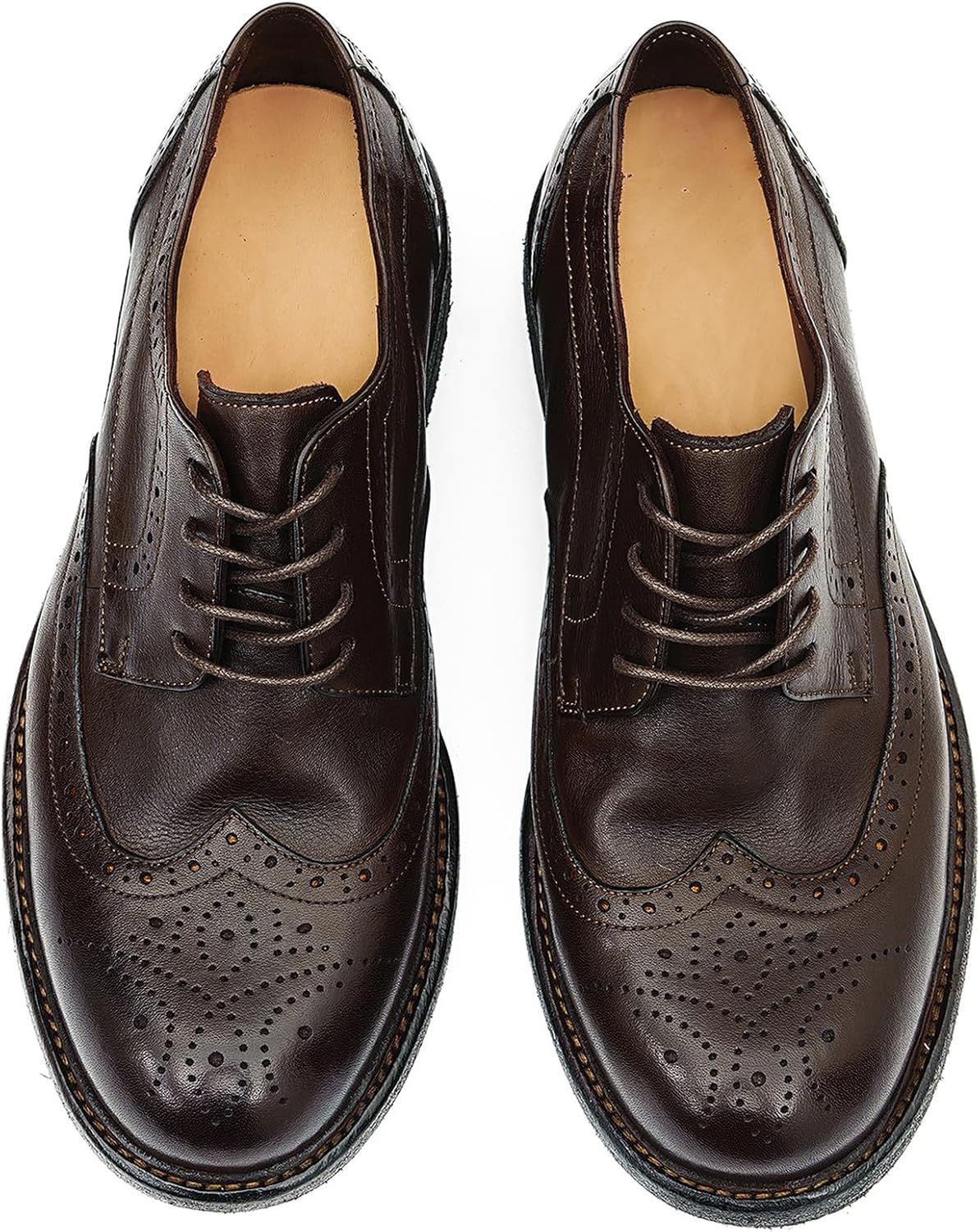 Мужские классические туфли Santimon Goodyear-Welted Wingtip Derby - Верх из натуральной кожи коровы и ручная работа с брогированием Oxford с просторным носком для деловых мероприятий и свадеб, коричневый — фото 4