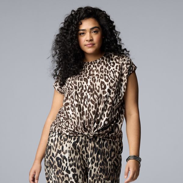 

Футболка больших размеров с узлом спереди Simply Vera Vera Wang, цвет beige leopard spots