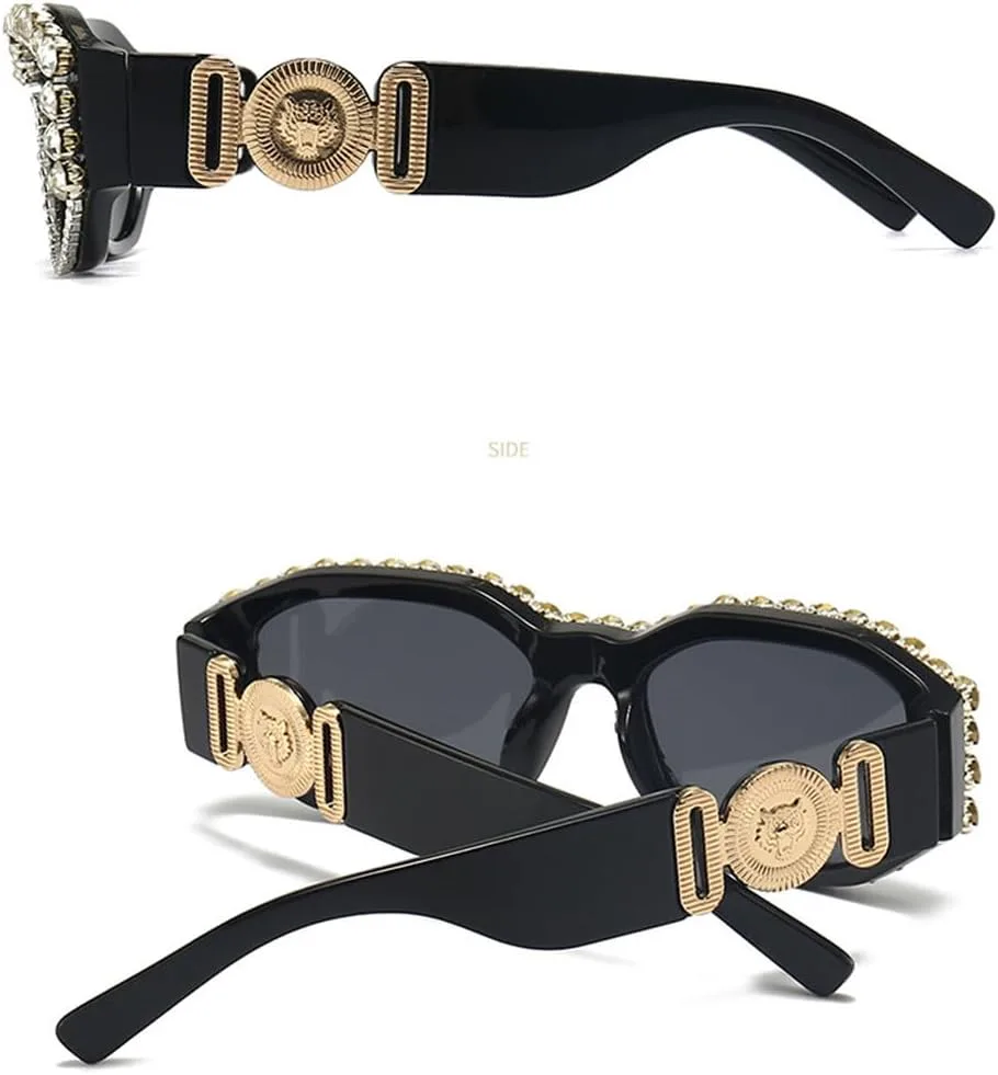 

Винтажные солнцезащитные очки в стиле панк с кристаллами и бриллиантами, женские, с индивидуальным дизайном, маленькие, неправильной формы, модные очки HVTVTLA, C6