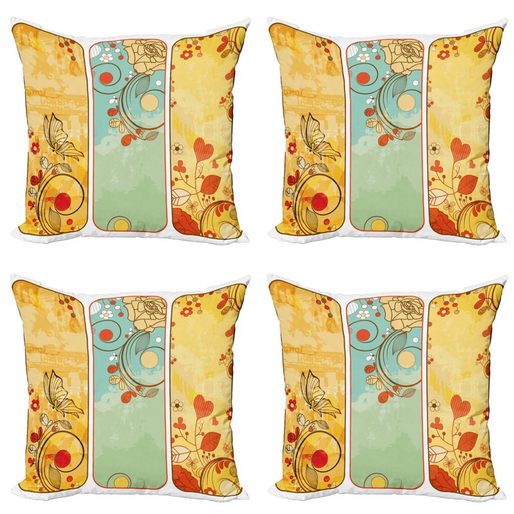 

ABAKUHAUS Vintage Набор чехлов для подушек (4 предмета), детальная цветочная рамка, современная двусторонняя цифровая печать, 45 см x 45 см, многоцветный