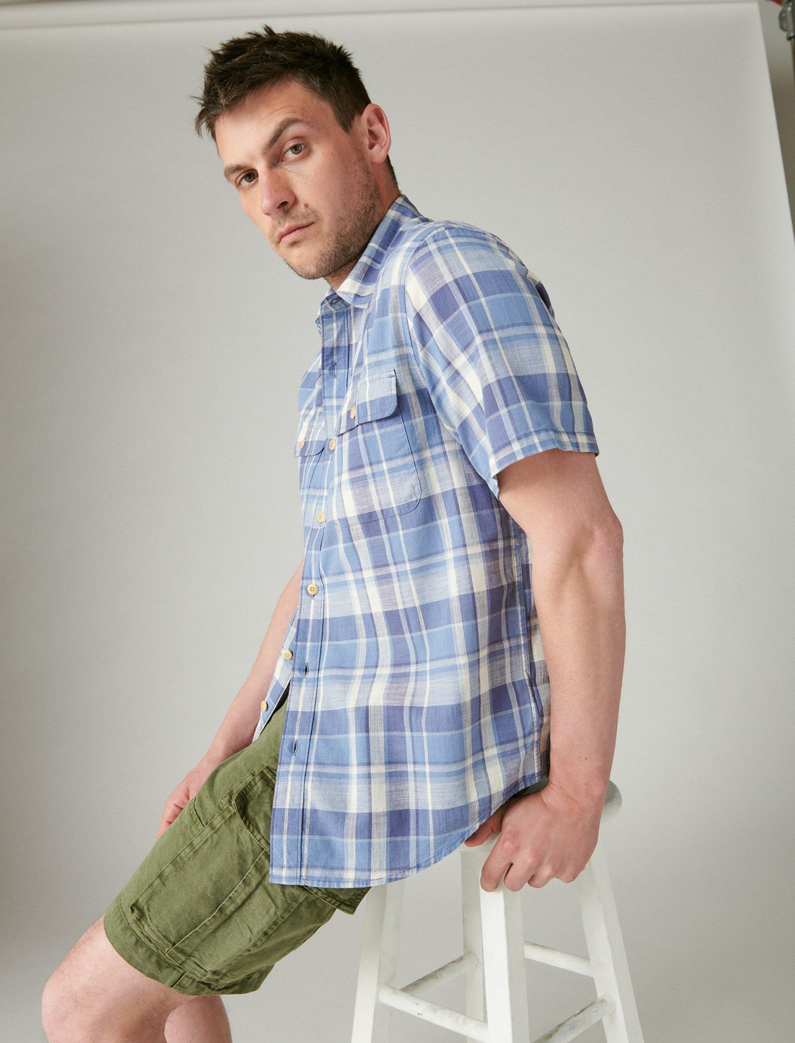 

Мужская клетчатая рубашка с коротким рукавом Lucky Brand, синий