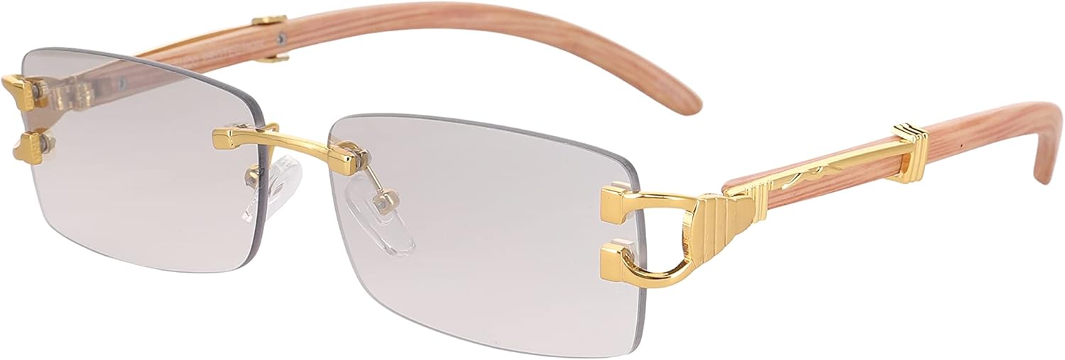 

Безупречные - Мужские модные золотистые стильные очки с прозрачными линзами, прямоугольные, в стиле ретро, ​​без оправы, солнцезащитные очки для женщин FLAWLESS EYEWEAR, Gold Wood Frame Clear Tinted Lens