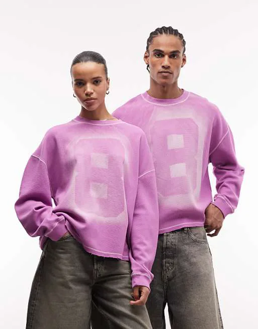 

Фиолетовая футболка унисекс с длинными рукавами COLLUSION и потертой цифрой, Фиолетовый, Фиолетовая футболка унисекс с длинными рукавами COLLUSION и потертой цифрой