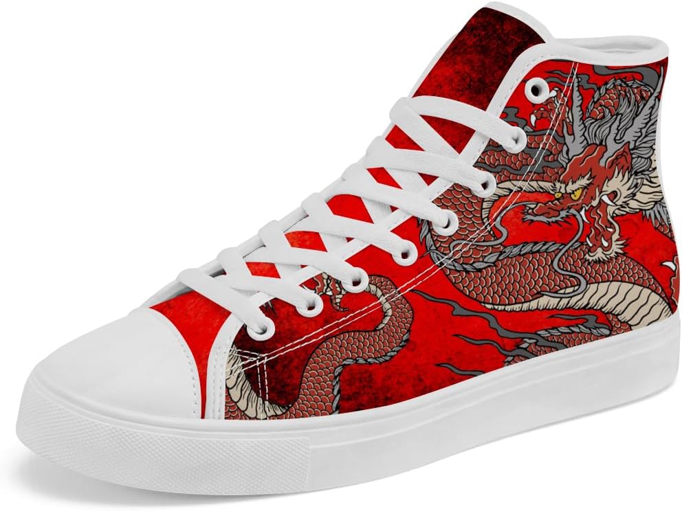 

Кеды на высокой подошве Dragon из холща, высокие кроссовки с шнуровкой, повседневная обувь для мужчин и женщин Chebing, красный