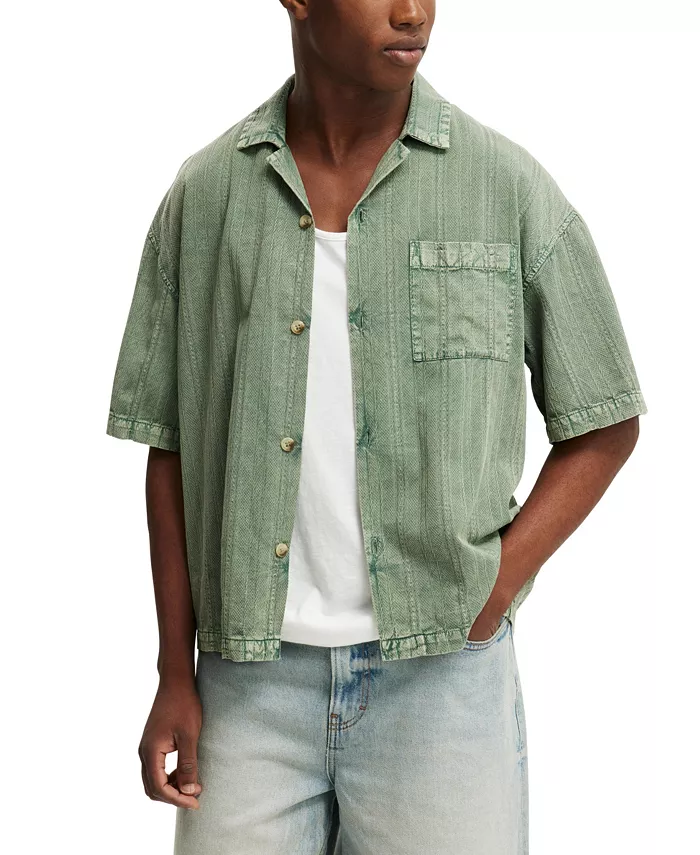 

Мужская постиранная рубашка с коротким рукавом Box Fit COTTON ON, зеленый