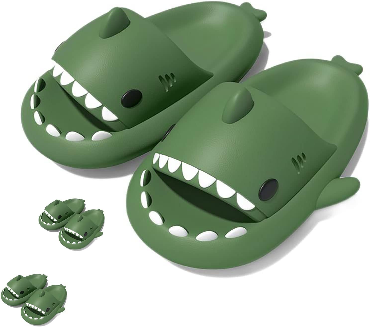 

Шлепанцы с акулами для женщин и мужчин, оригинальные шлепанцы Shark Slides, пляжные и для ванной, шлепанцы с акулой Generic, темно-зеленый