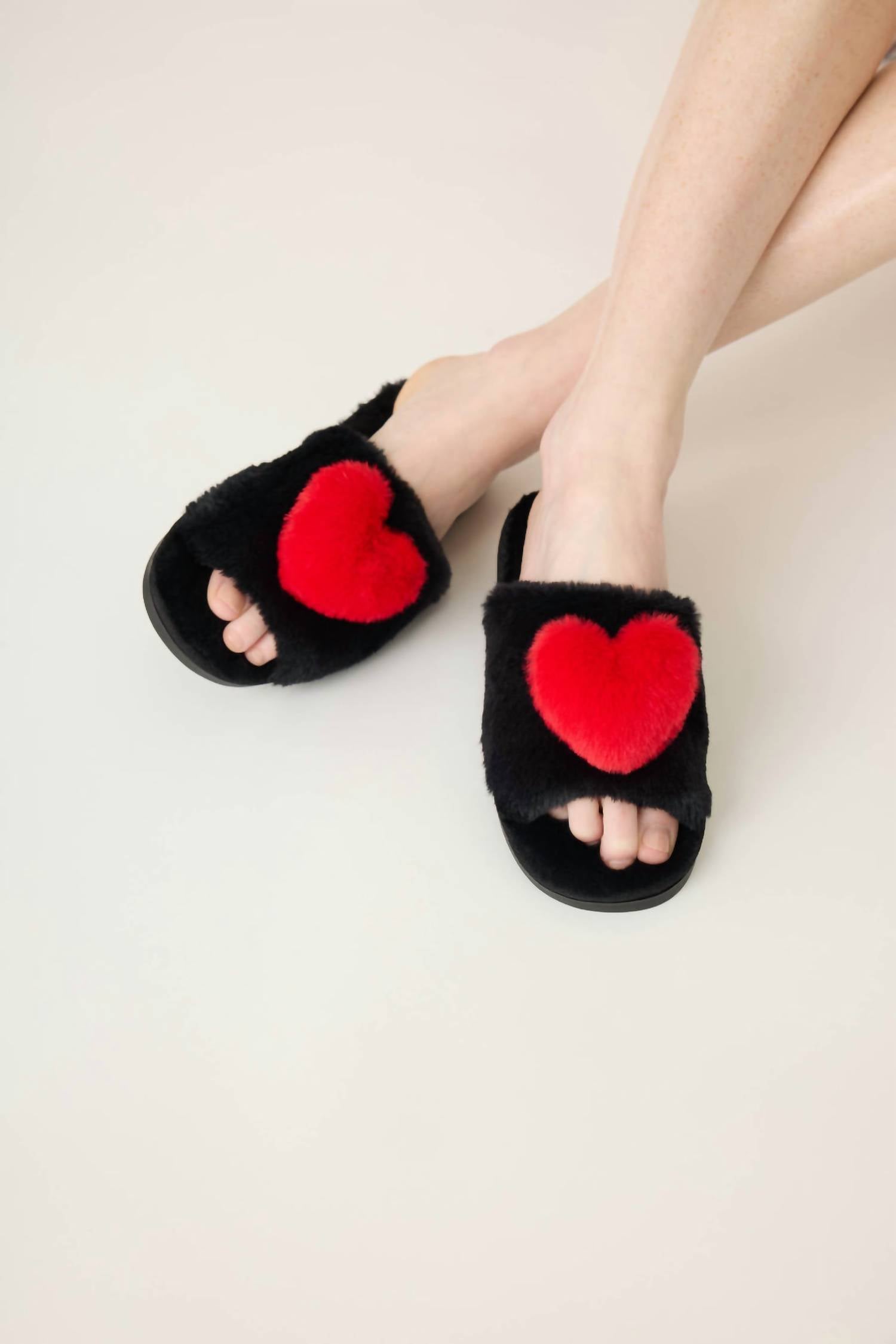 Women's Heart Love Slides In Red/black PJ Salvage