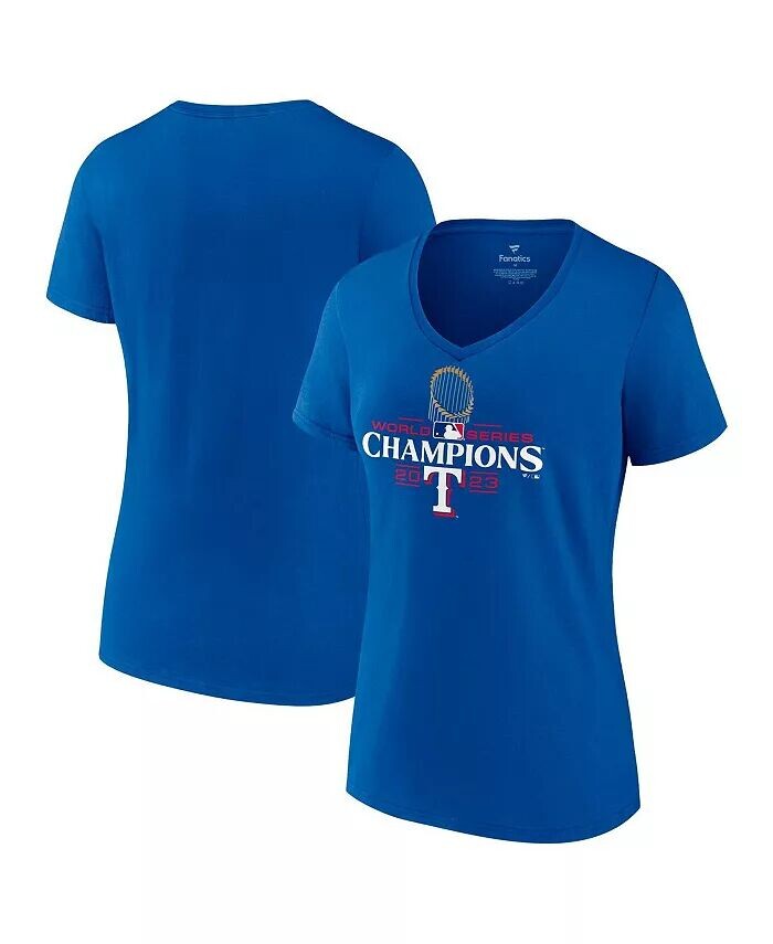 

Женская футболка с v-образным вырезом и официальным логотипом Royal Texas Rangers 2023 World Series Champions Fanatics