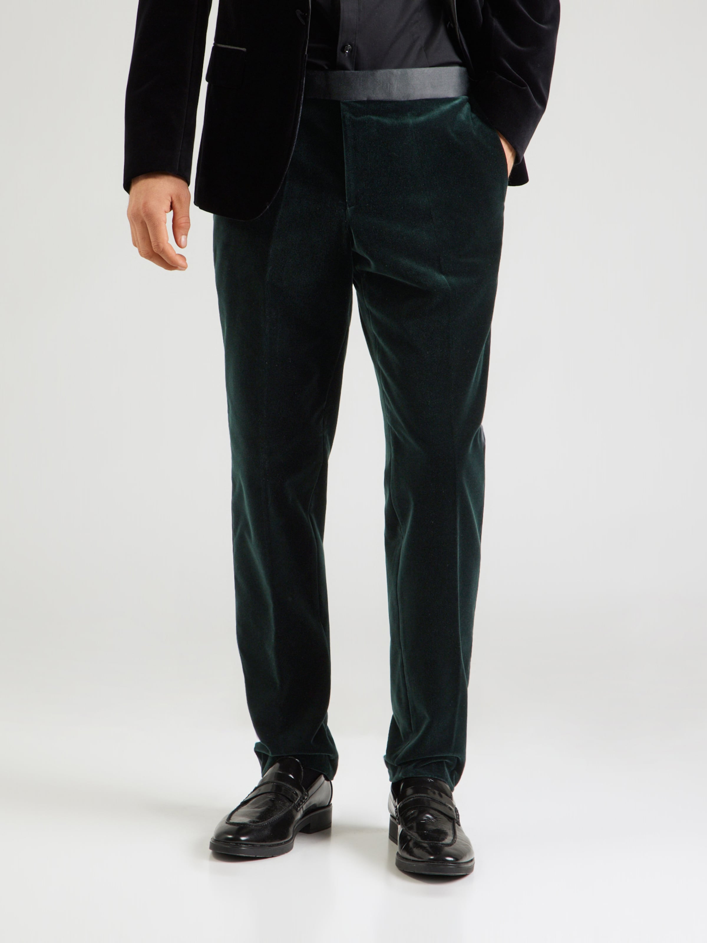 BOSS Брюки Slim fit со складками 'Genius Tux' в темно-зеленом цвете — фото 2