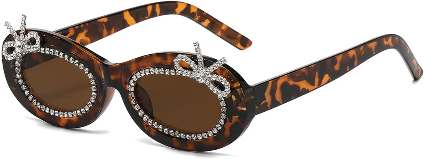 

Солнцезащитные очки со стразами для женщин в стиле 90-х, модные овальные солнцезащитные очки с бриллиантами, милые солнцезащитные очки с бантом для женщин mincl, C7