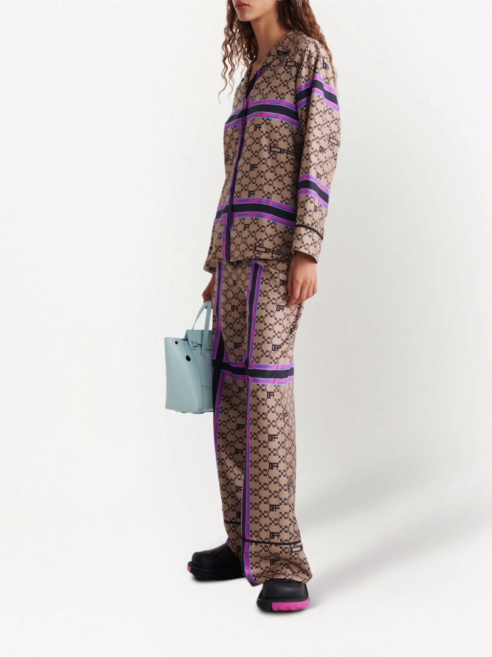 Пижамная рубашка с монограммой Off-White, коричневый — фото 3