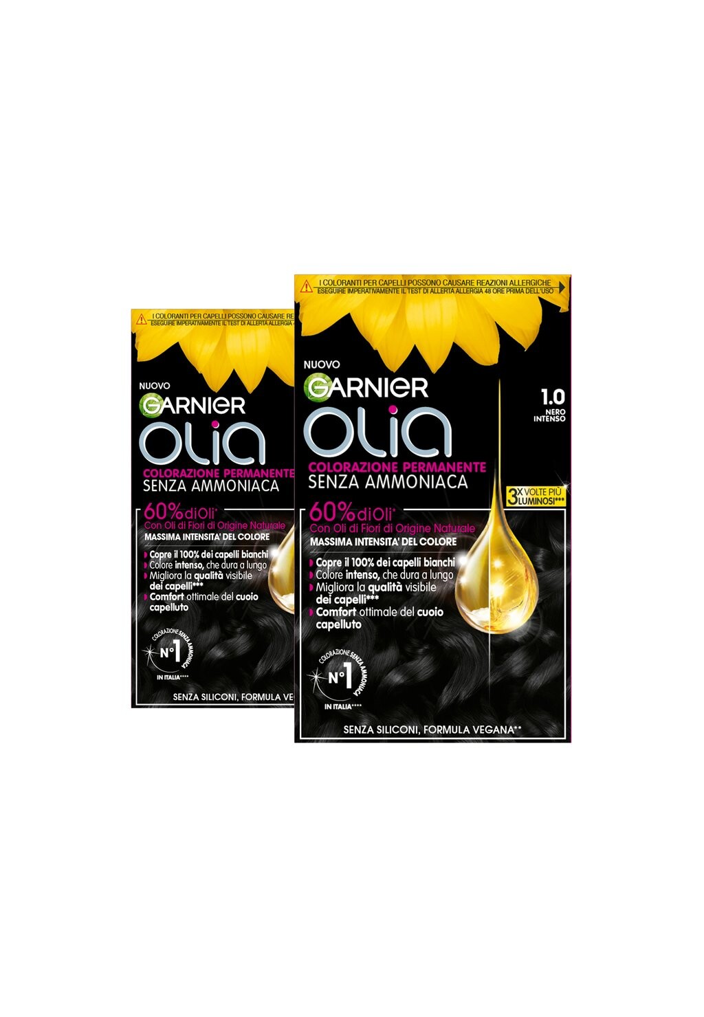 

Краска для волос GARNIER TINTA CAPELLI OLIA COLORAZIONE PERMANENTE SENZA AMMONIACA PER UNA FRAGRANZA DELICATA COPRE IL 100% DEI CAPELLI BIANCHI CON OLI DI FIORI DI ORIGINE NATURALE, 2 PACK Garnier, черный