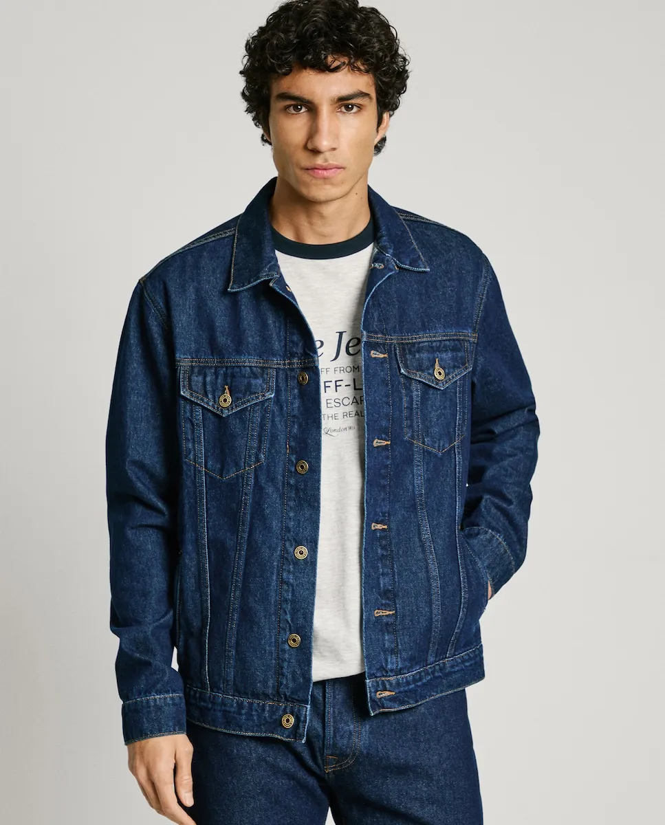 

Мужская джинсовая куртка прямого кроя с эффектом потертости Pepe Jeans, синий
