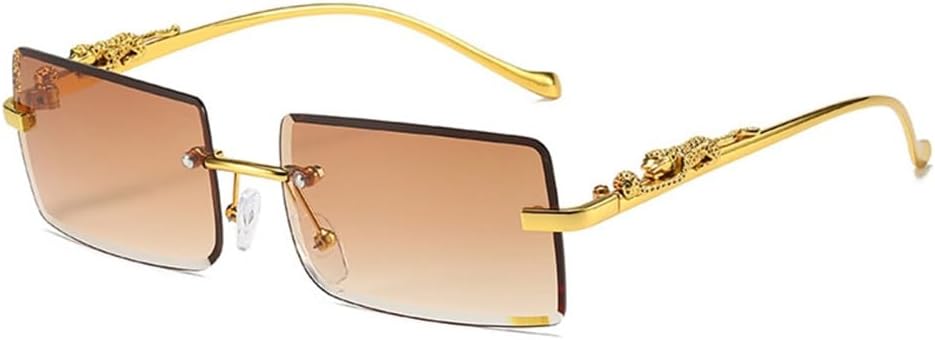 

Солнцезащитные очки без оправы прямоугольной формы для мужчин и женщин, солнцезащитные очки без оправы для женщин, очки с леопардовым принтом, защита от ультрафиолета UV400 LANGSER, Gold Brown