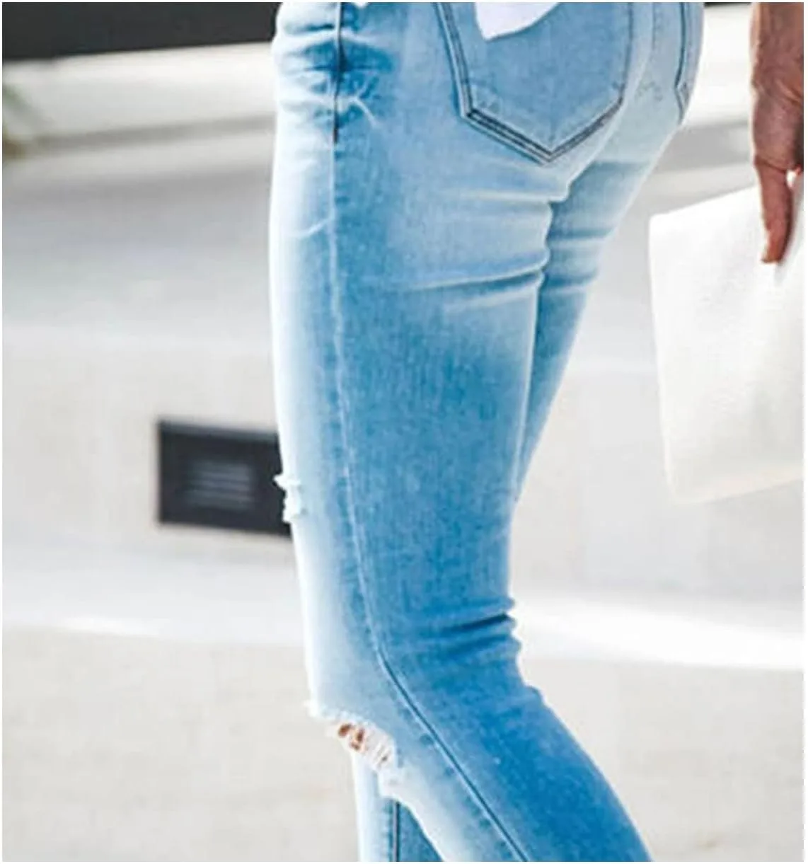 Женские джинсы Irregular Raw Edge Denim Skinny с дырками и эффектом подтяжки — фото 3