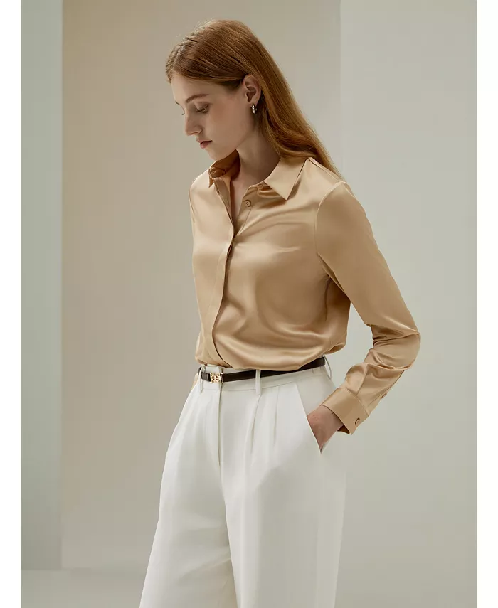 

Женская шелковая рубашка Basic Concealed Placket LILYSILK, розовый