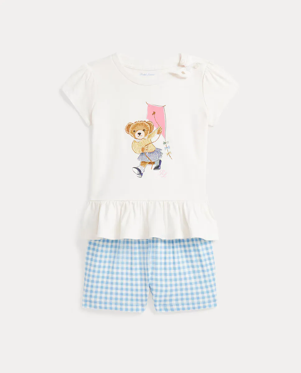 

Хлопковый набор для девочки с медведем Поло Polo Ralph Lauren, синий