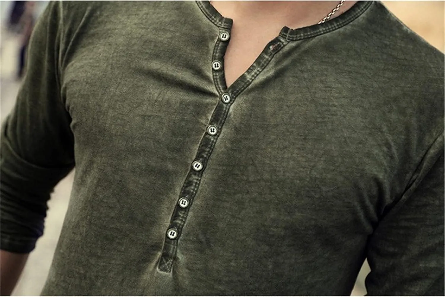 Мужская футболка Henley с длинным рукавом, Slim Fit, хлопок — фото 2