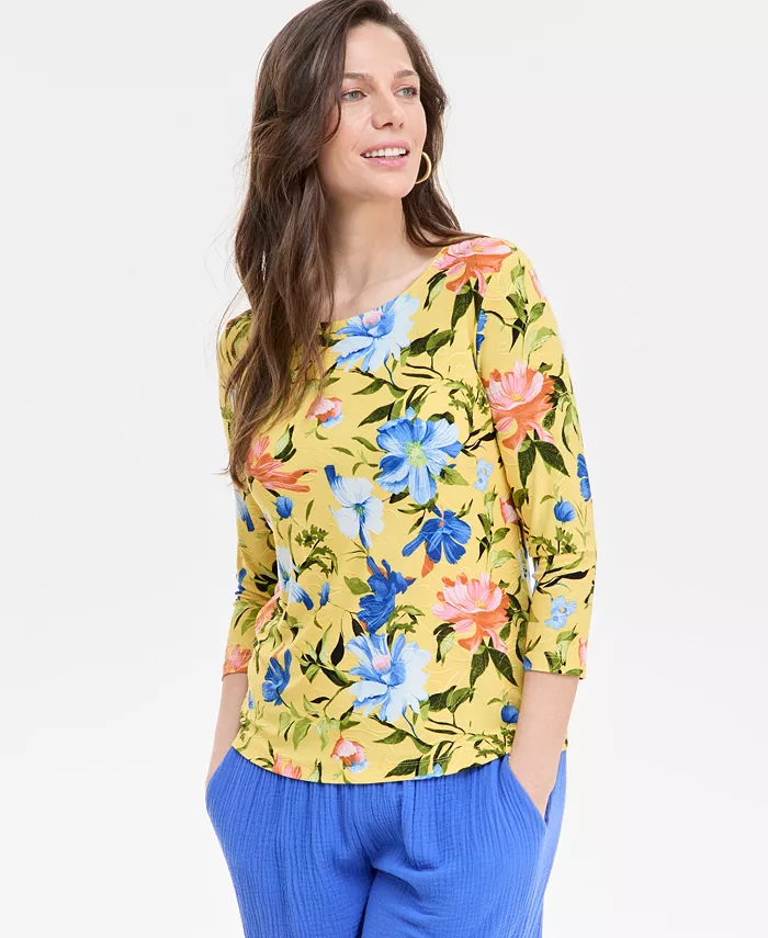 

Женская блузка с принтом и рукавом 3/4 JM Collection, желтый