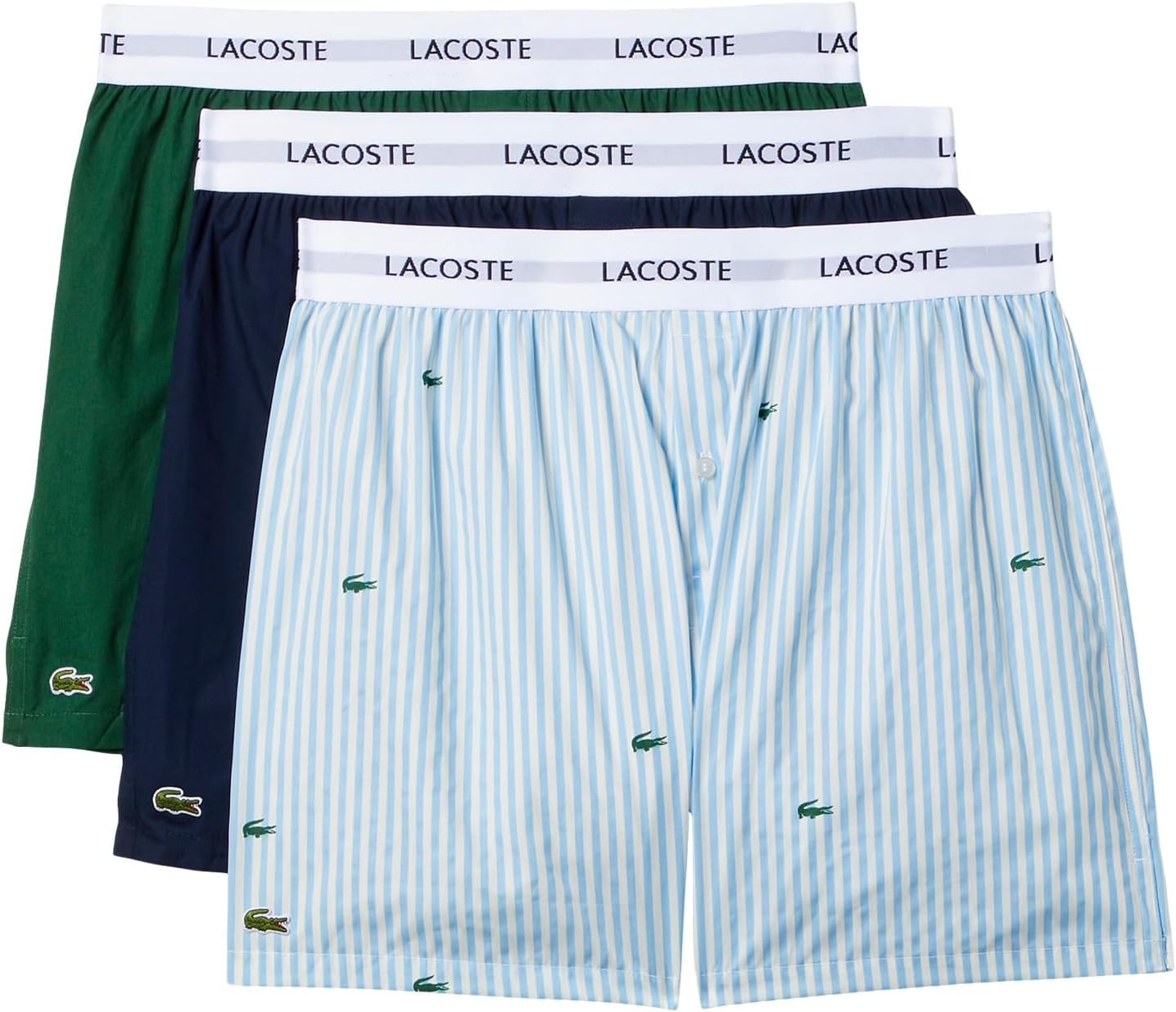 

Боксеры Lacoste 100% Cotton White Belt Boxers 3-pack, цвет Blue W/White/Green/Navy Blue