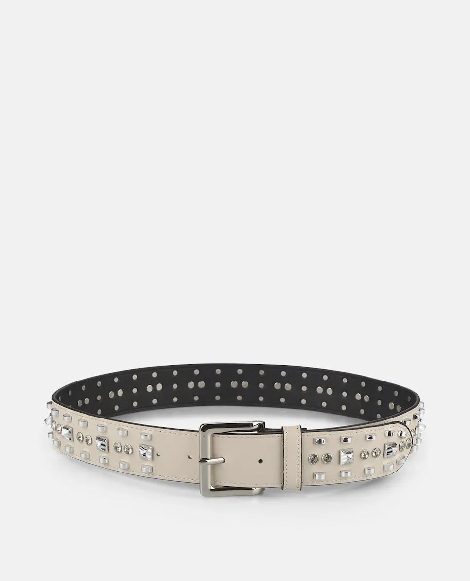 

Женский кожаный ремень с квадратной пряжкой и декоративными заклёпками Alma En Pena, белый