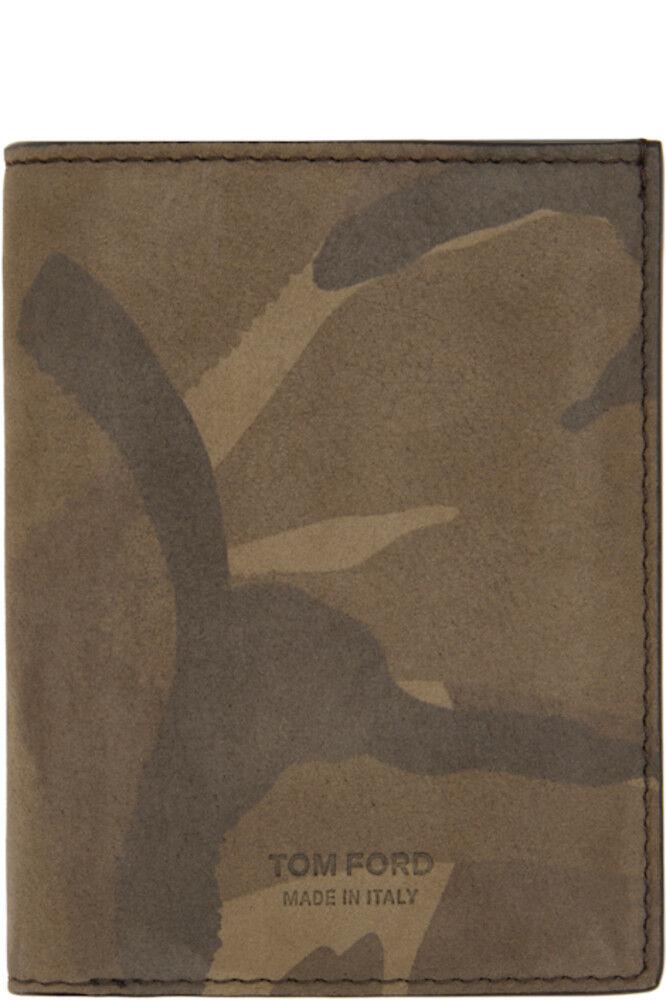 

Складной держатель для карт из нубука цвета хаки-камо TOM FORD