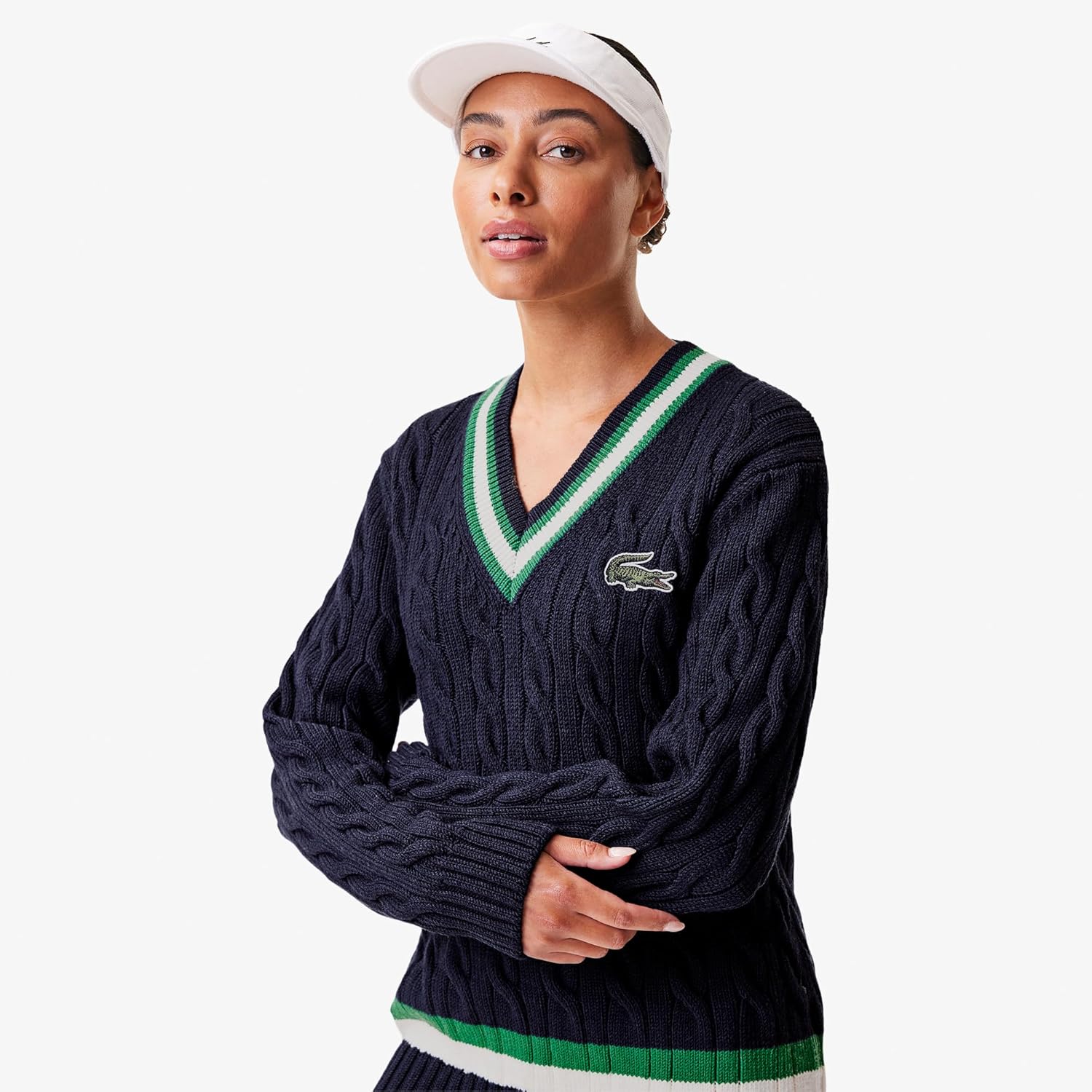 Свитер Lacoste полосатый шерстяной женский, Navy Blue/Green/White — фото 2