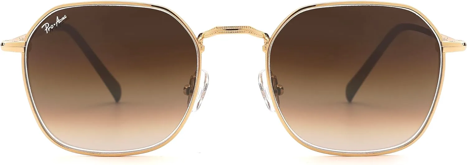 

Солнцезащитные очки Pro Acme шестиугольной формы для женщин и мужчин, линзы из 100% настоящего стекла, ретро-квадратные модные очки, C5 | Gold | Brown Gradient
