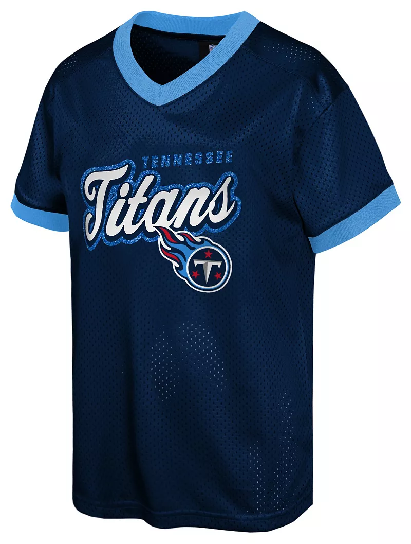

Одежда команды НФЛ, модная сетчатая футболка для девочек Tennessee Titans темно-синего цвета NFL Team Apparel