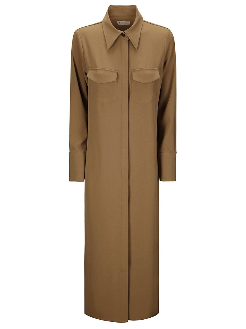 

Шелковое макси-платье-рубашка с классическим воротником Alberto Biani, коричневый