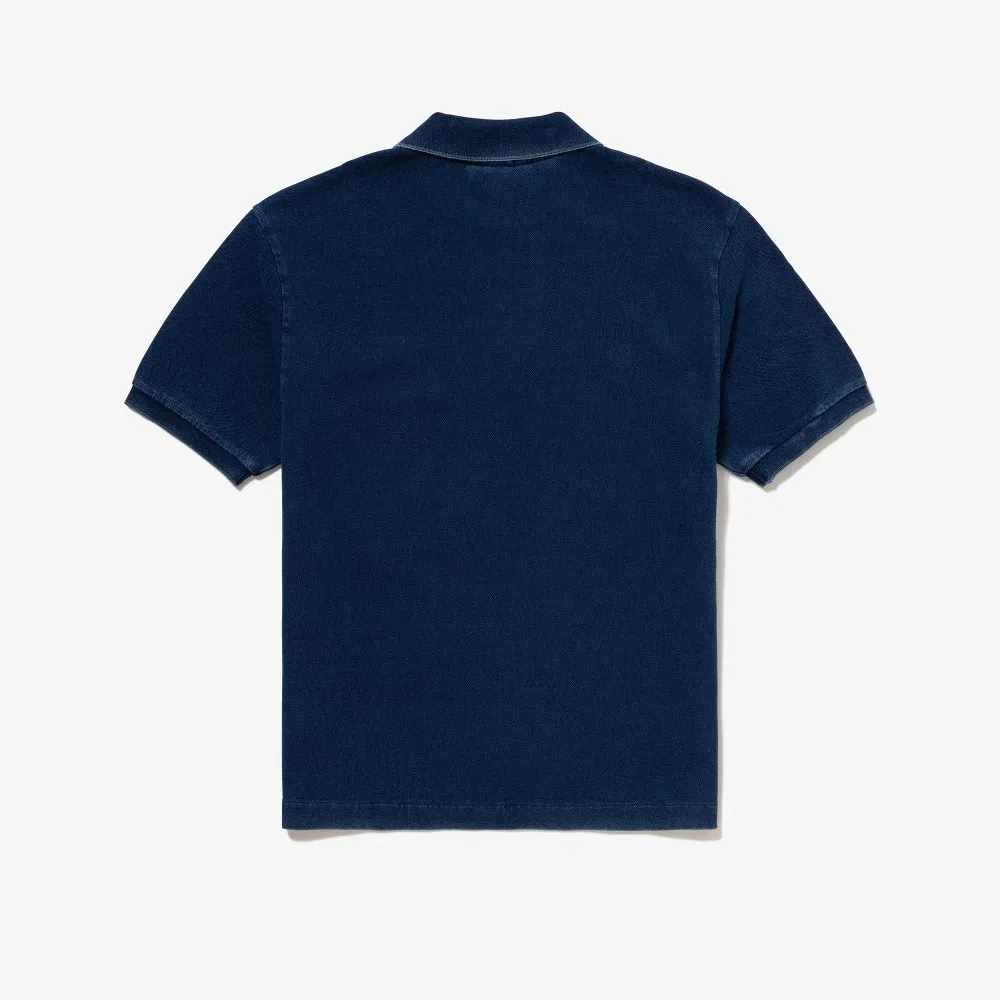 Мужская футболка поло из индиго хлопка с коротким рукавом синего цвета от Lacoste — фото 2